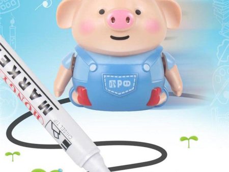 Cute Pig Robot Pen Inductive Follow Drawn Line Remote Radio Vehicle with Light Music Electric Animals Early Education Kids Toys Online Hot Sale