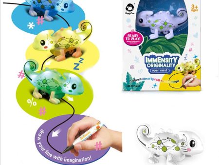 Kids Magic Inductive Chameleon Model Toy [Follows Black Line] with 5 Changeable Colors + 5 Different Sound +Black Pen Magic Toy For Cheap